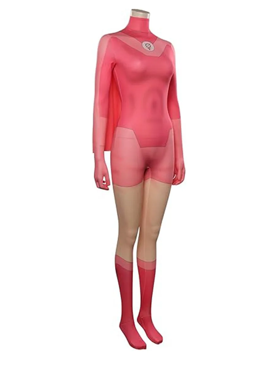 Atom Eve 코스프레 의상 Invincible Eve Wilkins 점프 슈트 바디 슈트 망토 케이프 복장 성인용 여성 할로윈 의상 소녀 용