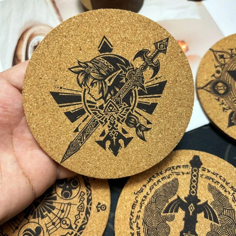 Zelda Coaster Cartoon Anime Round Wooden Mat Coffee Cup Tea Cup Drink Holder Non-slip Cork Coaster DIY Desktop Decorative Gifts view 3