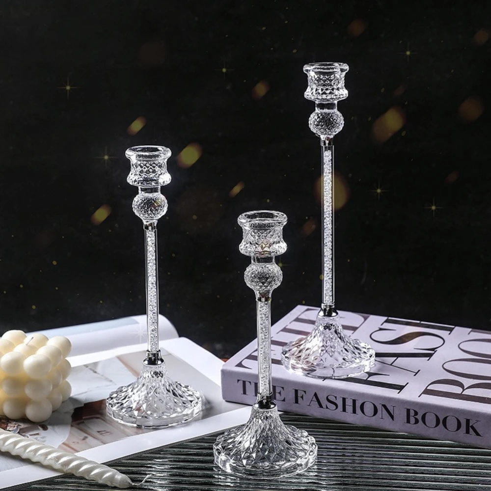 European Transparent Crystal Diamond Candle Holder Romantic Candlelight Dinner Candlestick Weddings Table Home Room Decor