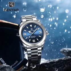 BENYAR 41MM Original Design New Men Automatic Mechanical Watches Luxury Sapphire Stainless Steel Waterproof Relogio Masculino