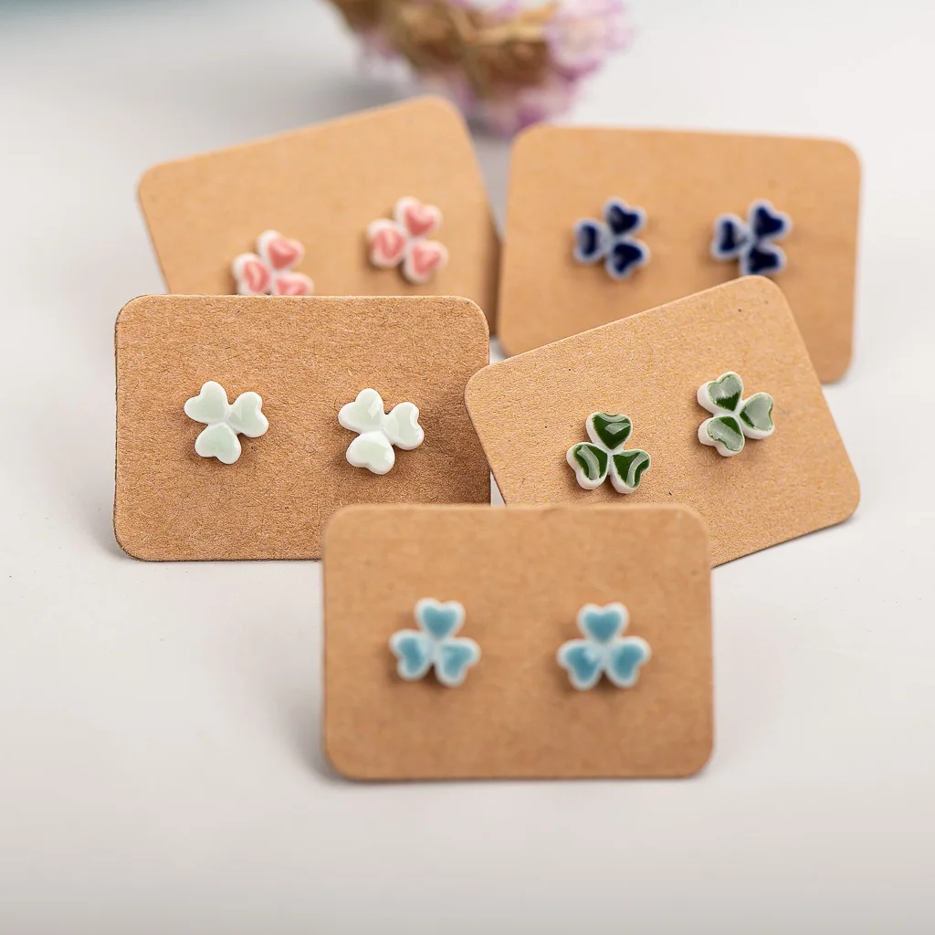 Forest Element Multicolor Small Clover Ceramic Earrings Exquisite Porcelain Accessories Wholesale #LY218