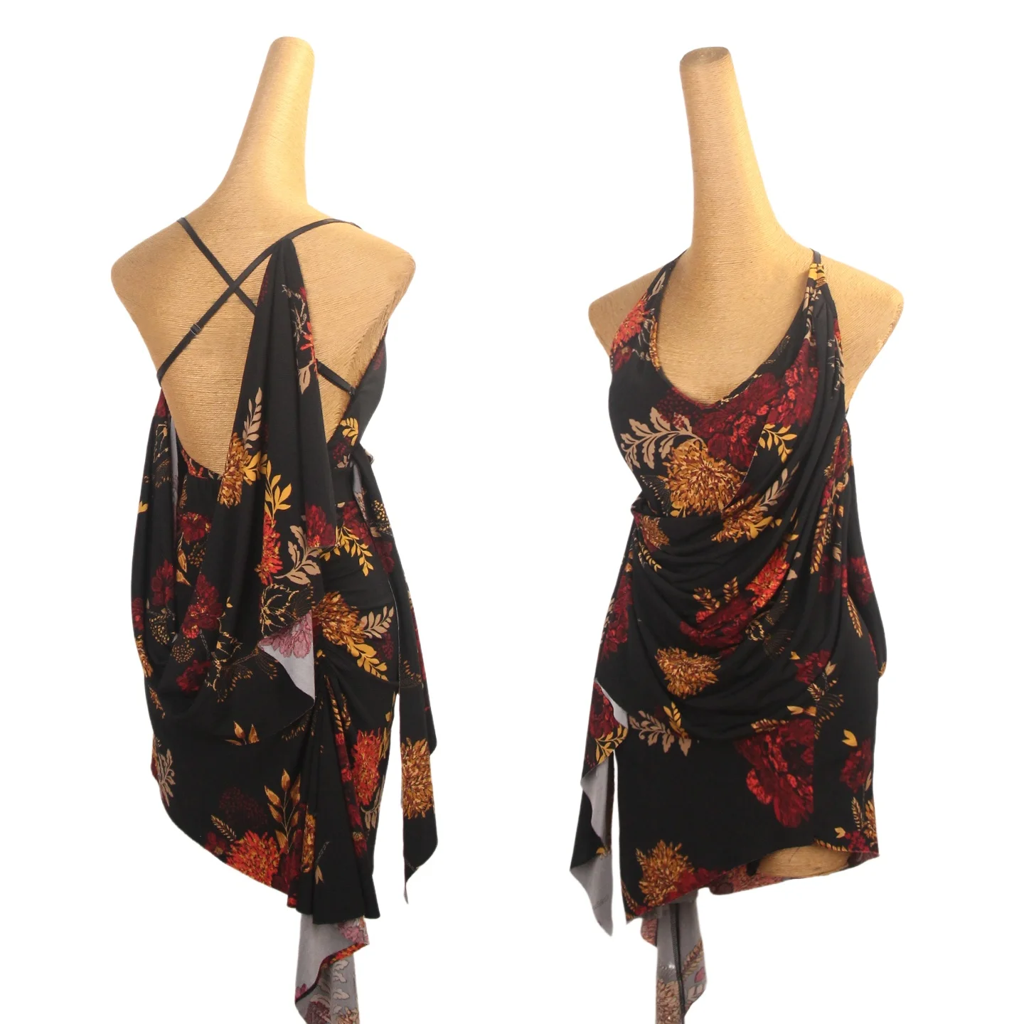 2025 라틴 댄스 연습 상의 고급 프린트 바디수트 섹시 백리스 탑 여성용 탱고 차차 삼바 공연 의상