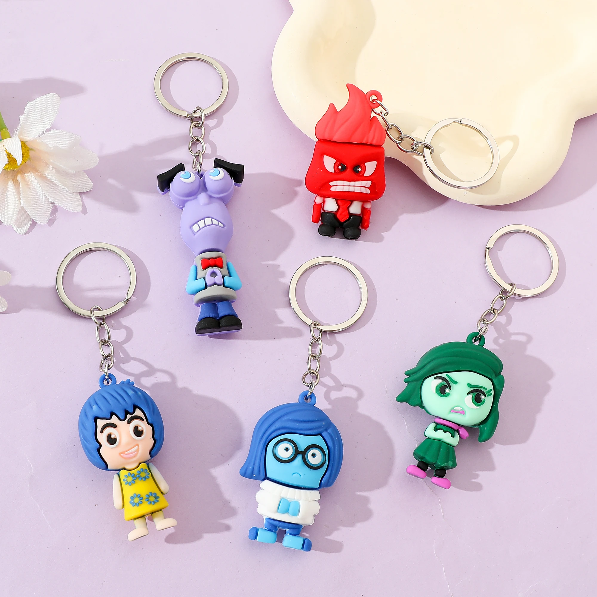 Disney Anime Inside Out 2 Keychain Figure Joy Anxiety Envy Ennui Cartoon Doll Bag Keyring for Men Women Christmas Jewelry Gifts