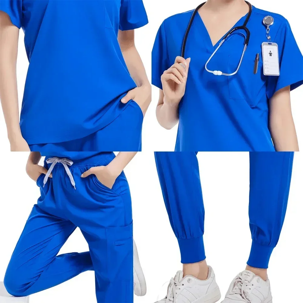 Chirurgische uniformen Vrouw scrubset Medische verpleegster Schoonheidssalon Werkkleding Klinische scrubs Top + broek Spa Arts Verpleging Tuniekpak