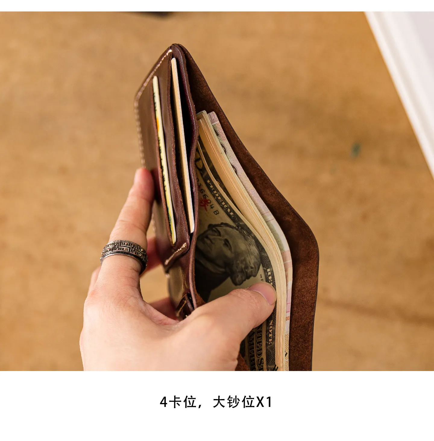 PNDME einfache Vintage-Geldbörse aus hochwertigem Rindsleder der ersten Schicht für Herren, luxuriöse, handgefertigte Geldbörse aus echtem Leder mit Ausweishalter – Detail 6