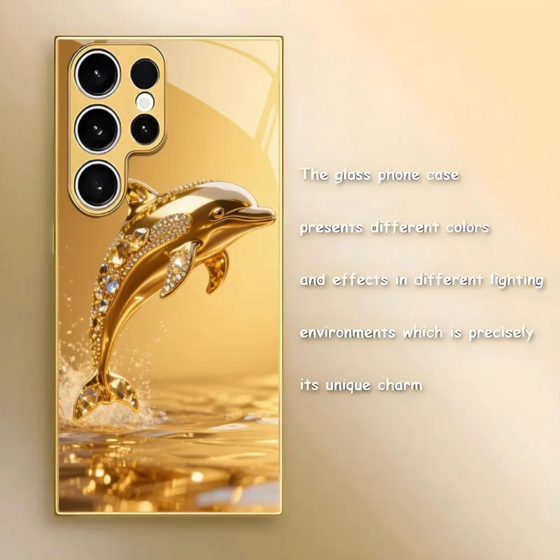 Color Diamond Dolphin Pattern Plated Glass Phone Case Suitab