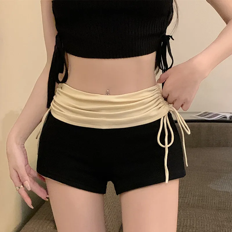 Color Blo Straight Leg ort Pants Summer 2024 Ele Versatile High Waist Dstring Design Korean Sle Commute Wind