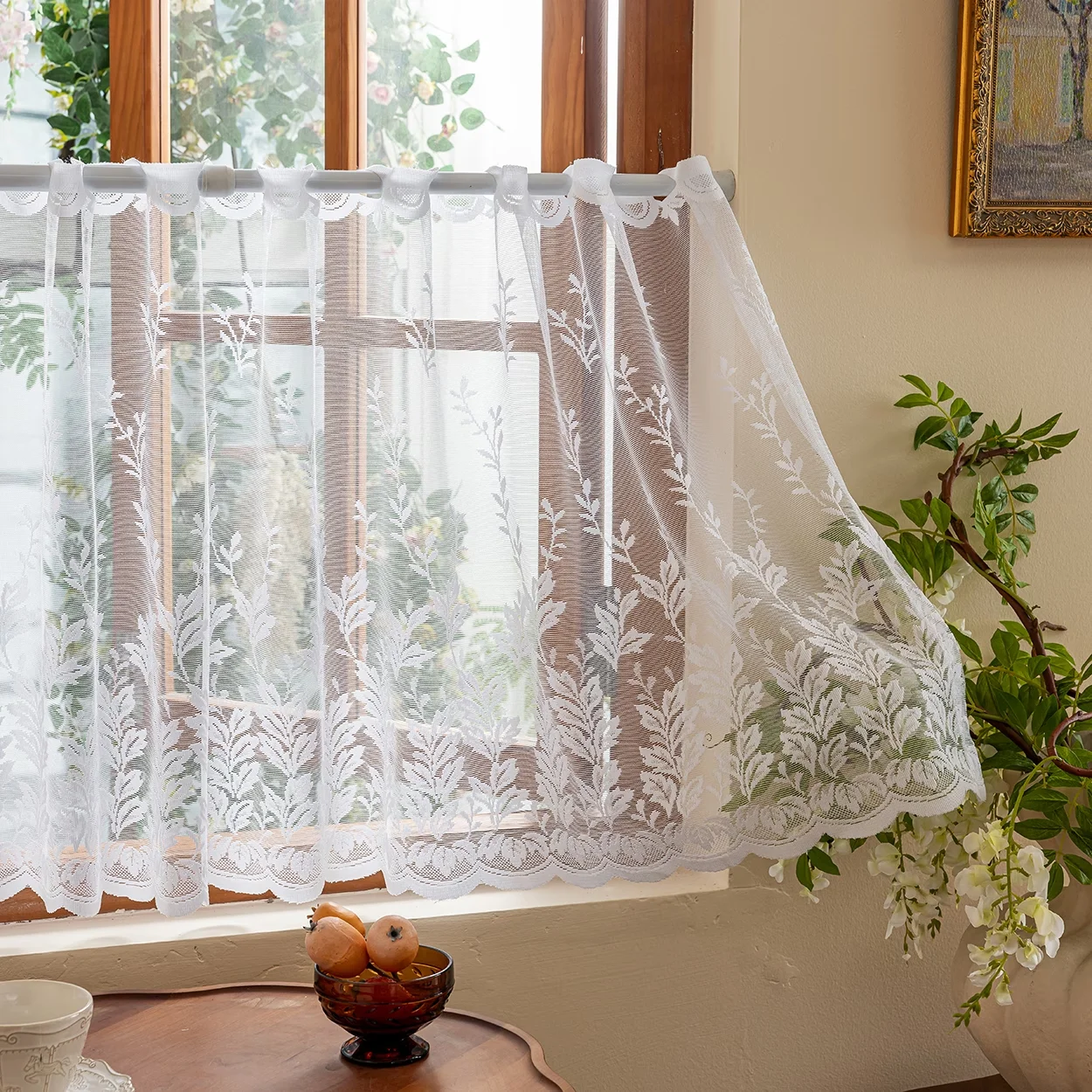 1PC French Farm Floral Jacquard Small Curtain, Lightweight Easy Hang Window Decor for Living Room Kitchen Balcony Bookcase Cabin