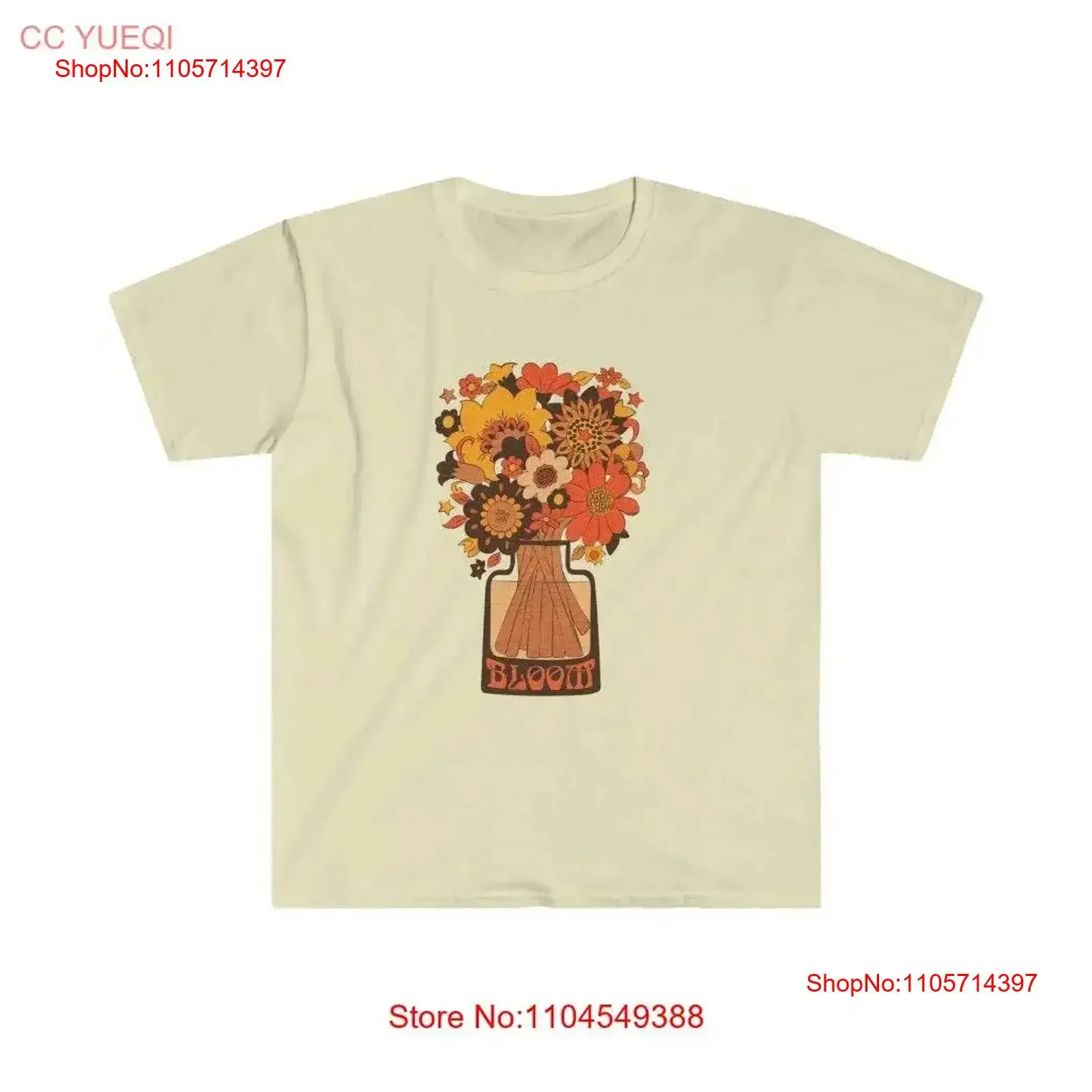 Vintage 70's colors Red Orange Yellow and Brown Retro Bloom Flower T shirt vintage Washed Top For Everyday Wear streetwear