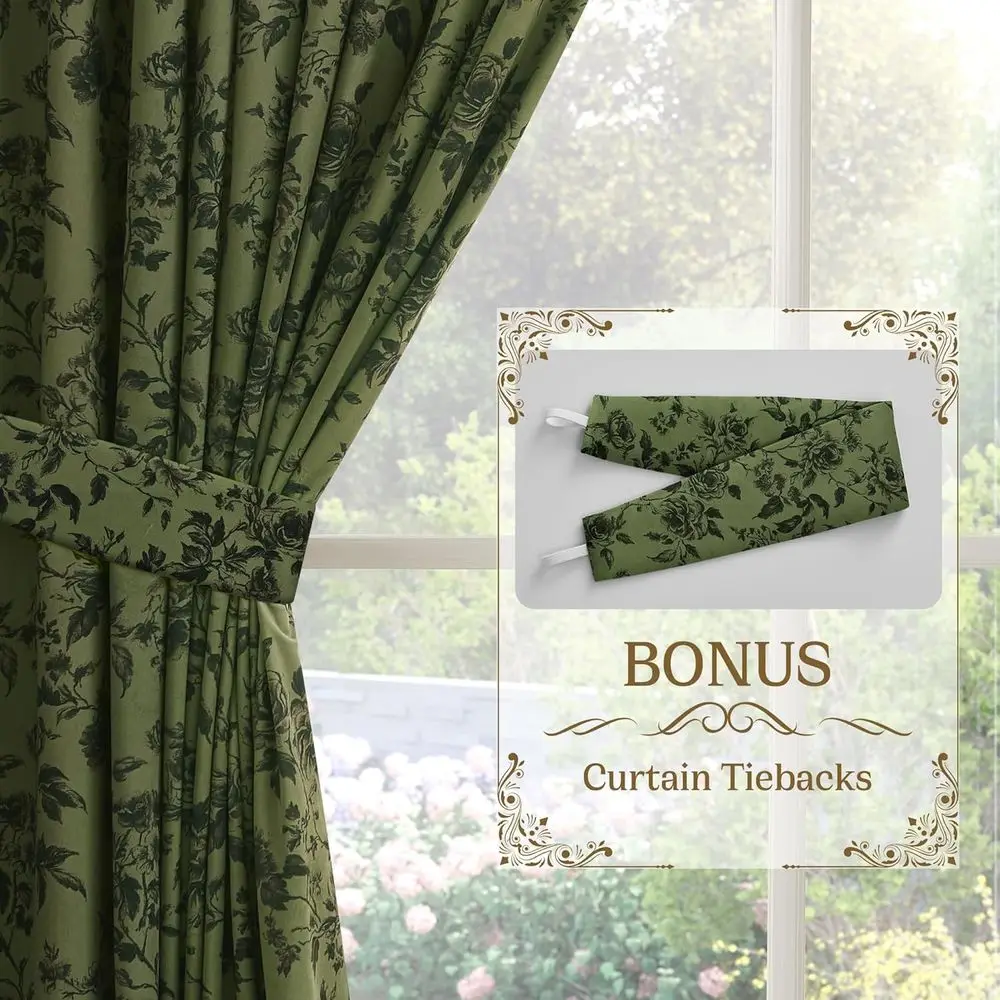 빈티지 플로럴 84 열 차단 올리브 그린 벨벳 커튼, 가정용, 50x84, 2패널 세트
