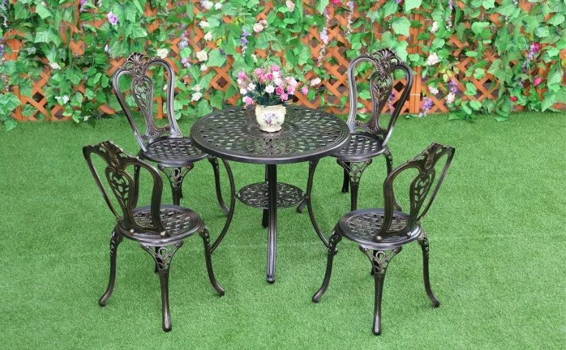 Cast Aluminum Balcony Metal Outdoor Furniture 3 Three Piece Set Terrace Round Table Tea Coffee Table and Chair Garden Bistro Set