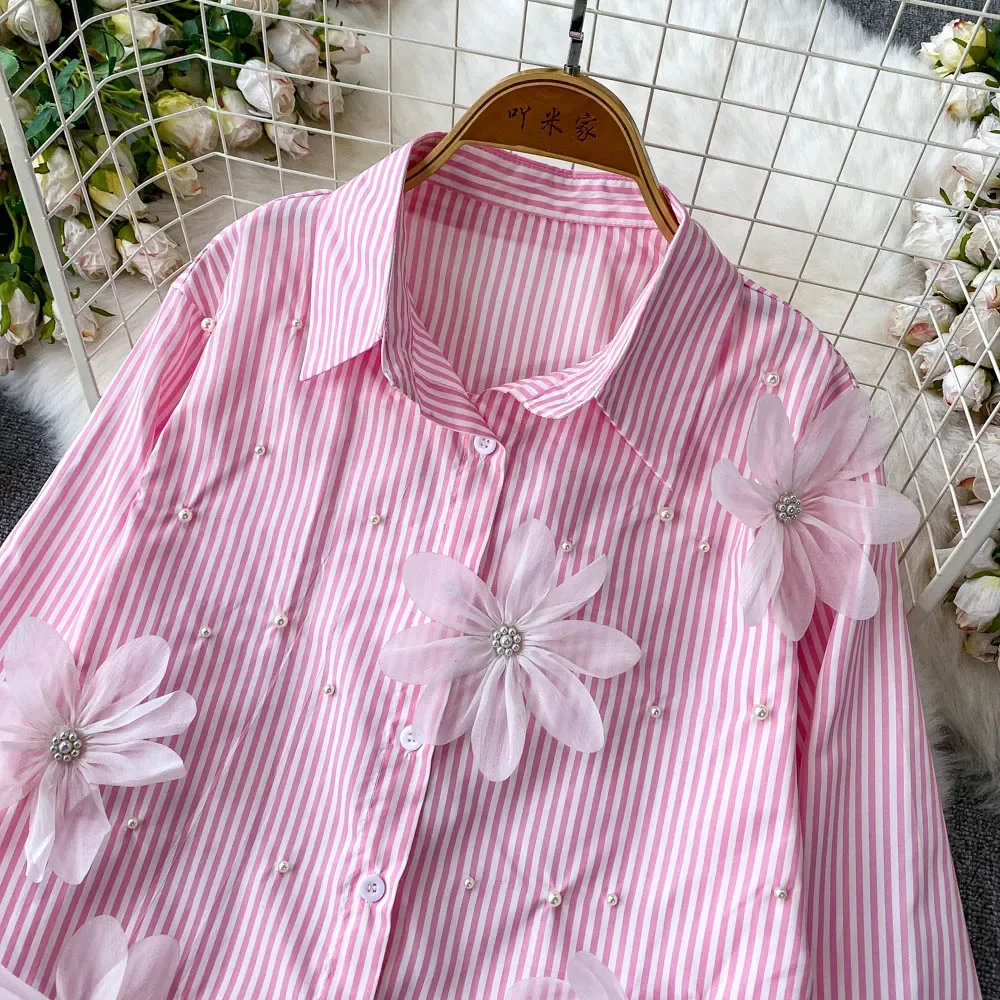 ヴィンテージエレガントな三次元甘いブラウスファッションシャツカジュアルシックなトップ妖精夏の女性