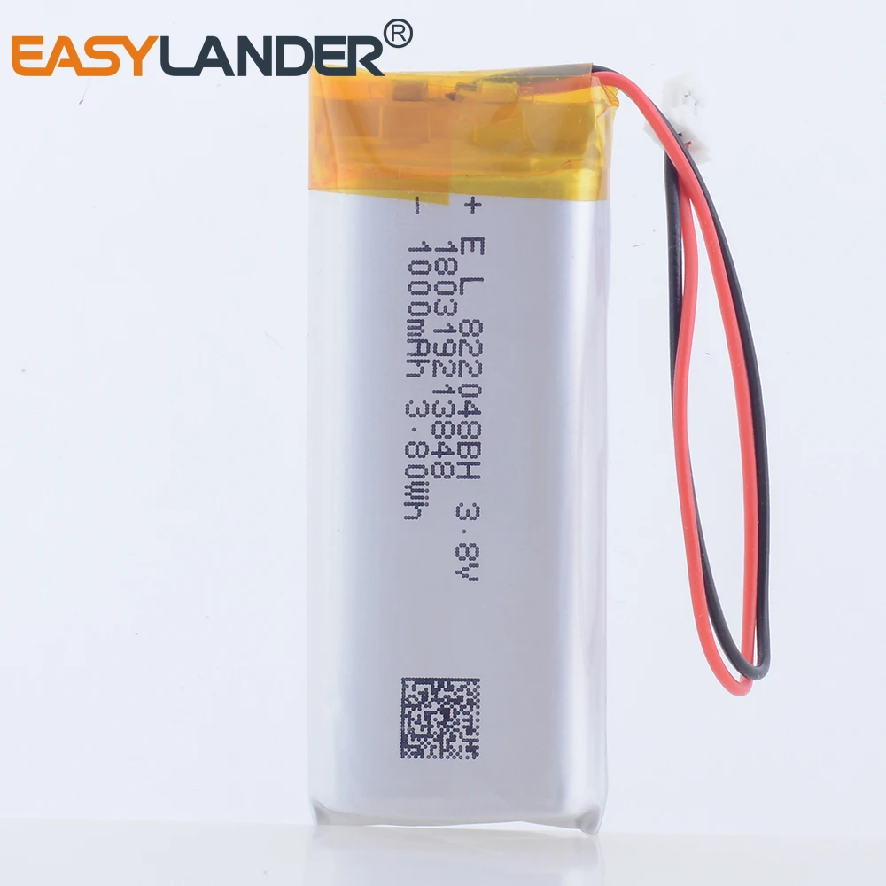 Batteria ricaricabile al litio ai polimeri di Lipo JST1.0 2P 3.8V 1000mAh 822048   Per auricolare registratore GPS PSP con controller indice valvola