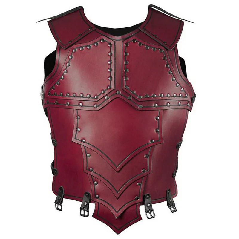 PU New Arrivals Retro Leather Vest Mens European Equestrian Fencing Armor Chest Back Rivet Stage Props Costumes Dance Clothing