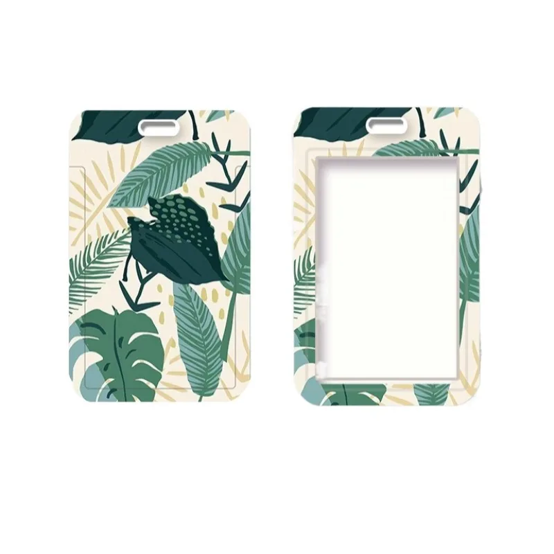 Green Plant Pattern ID Card Holder Waterproof Card Case for Student Bus Subway Kindergarten Pickup Game Card Office Supplies