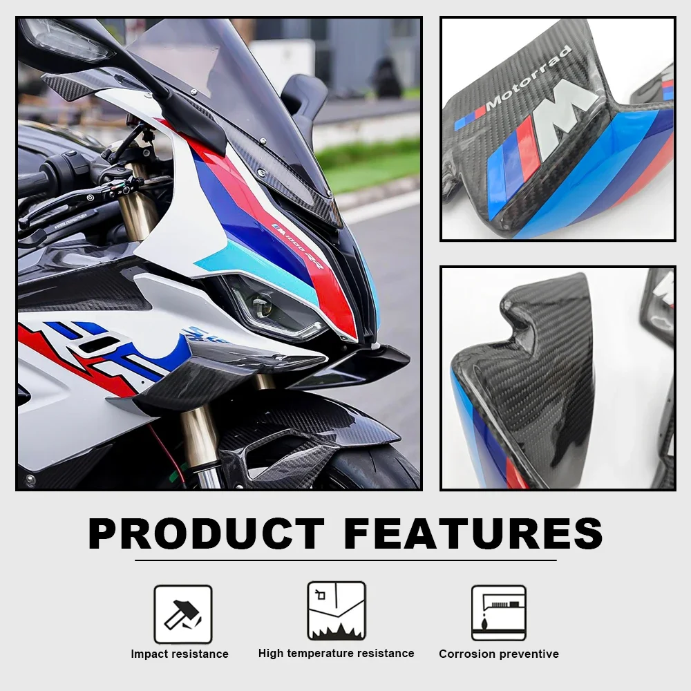 For BMW S1000RR 2019 2020 2021 2022 2023 Motorcycle Carbon Fiber ABS Front Aerodynamic Winglets Windshield Fairing Fixed Wing