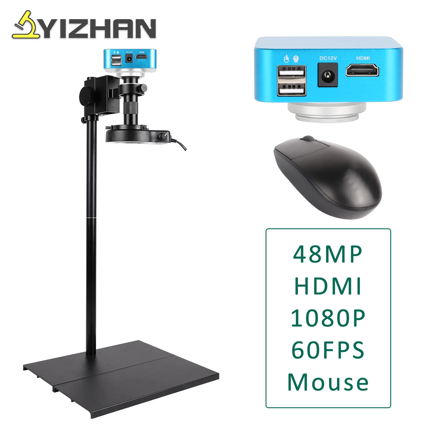 YIZHAN HD HDMI USB Microscope For Soldering Electronics Microscope 150X Zoom C-Mount Lens 13/38/48MP 4K/2K Industrial Camera