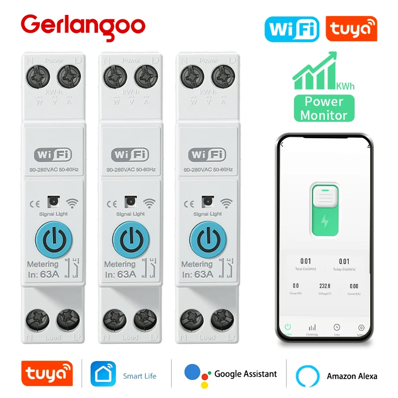 Tuya WIFI Smart Circuit Breaker 1P+N Over-Voltage/Current/Power Protector Under Voltage Protection Voice Remote Control Switch