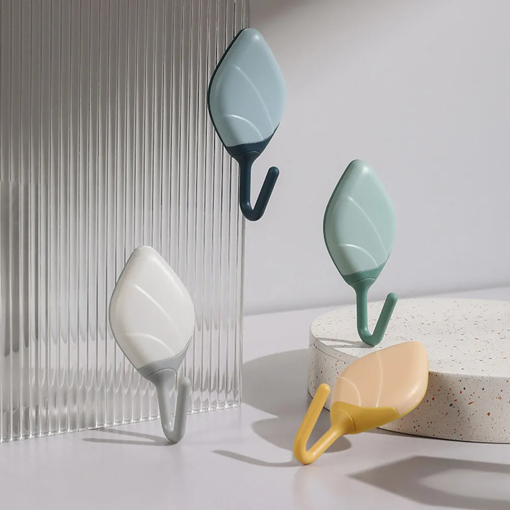 Adhesive Leaf Wall Hooks 8Pcs Decorative Sticky Hangers for Kitchen Bathroom Keys Towels and Doors