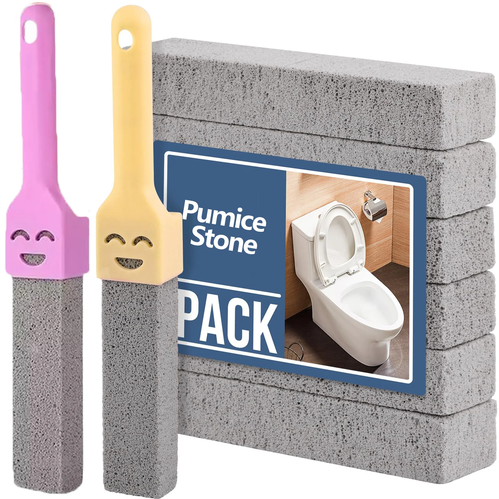 

5PCS Pumice Stone Toilet Brush with Handle for Bathroom Cleaning Remove Limescale Rust Stain from Sink Bathtub Tile