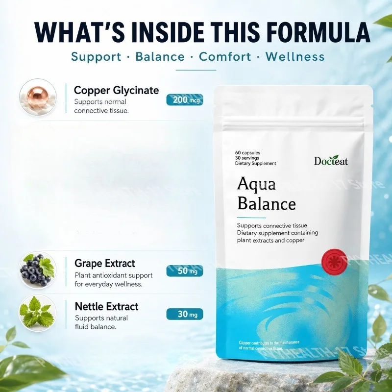 Aqua Balance Wellness Supplement Connective Tissue Support Plant Extract Copper for Men Women 60 Capsules 30 Day Supply