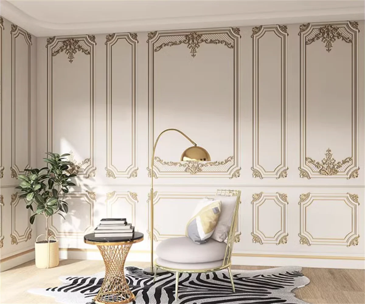 

European style retro relief column light luxury protective board wallpaper Bedroom bedside TV background wall mural