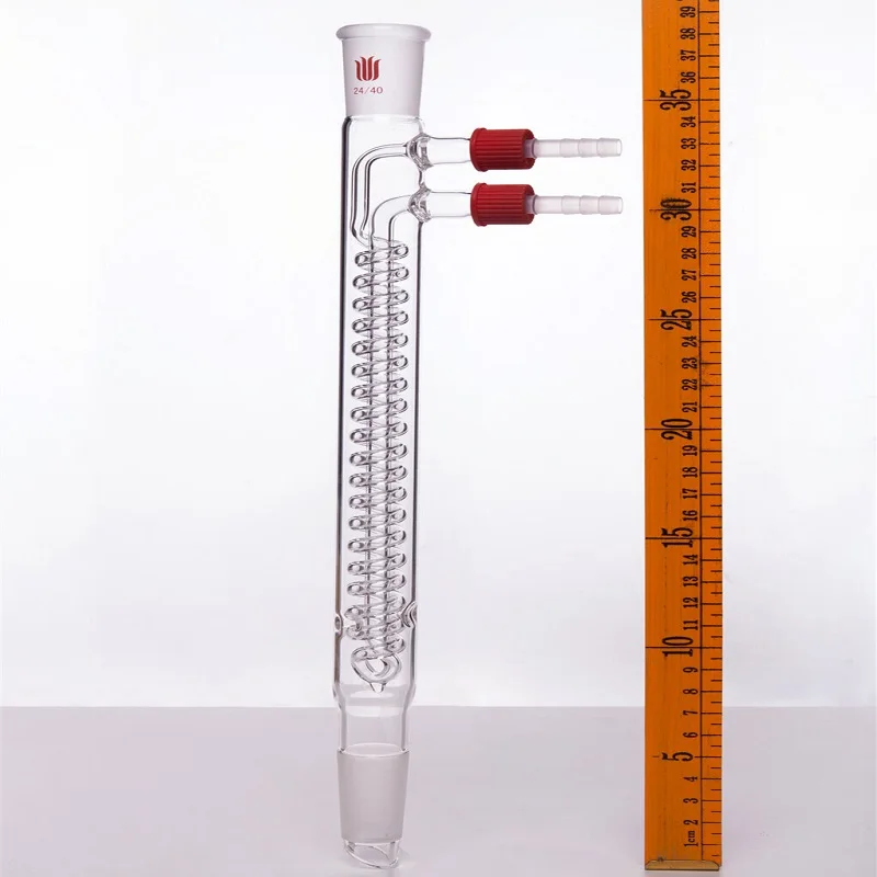 SYNTHWARE Serpentine reflux condenser, 14/20 19/22 24/40, E.L. 100mm-275mm, φ 8mm detachable small nozzle, Borosilicate glass