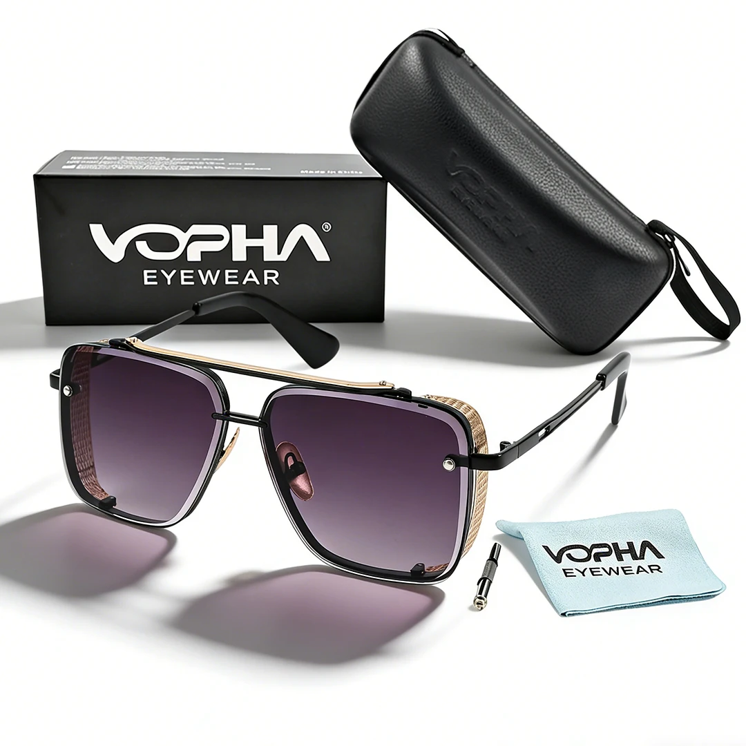 

Модные квадратные солнцезащитные очки-авиаторы с градиентными линзами для мужчин, винтажные металлические очки с боковыми защитными элементами в стиле стимпанк.