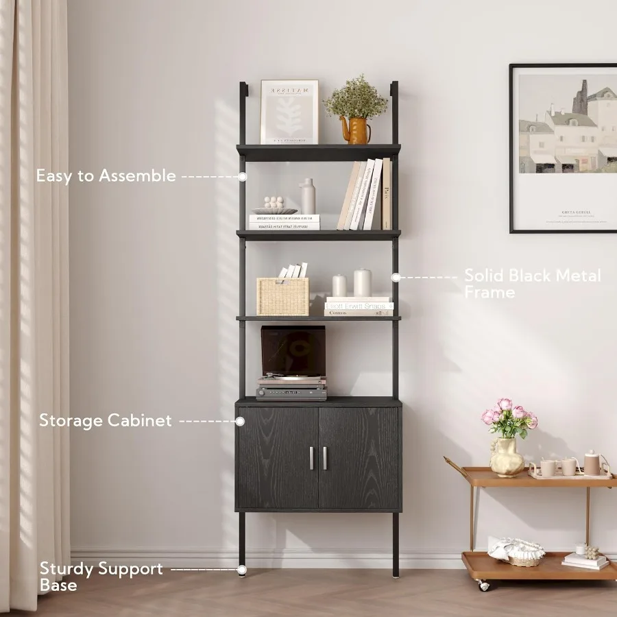 رف كتب بطول 5 طبقات مع خزانة 73 رف كتب سلم حديث مثبت على الحائط يتميز بإطار معدني ثابت رف عرض مفتوح لـ B