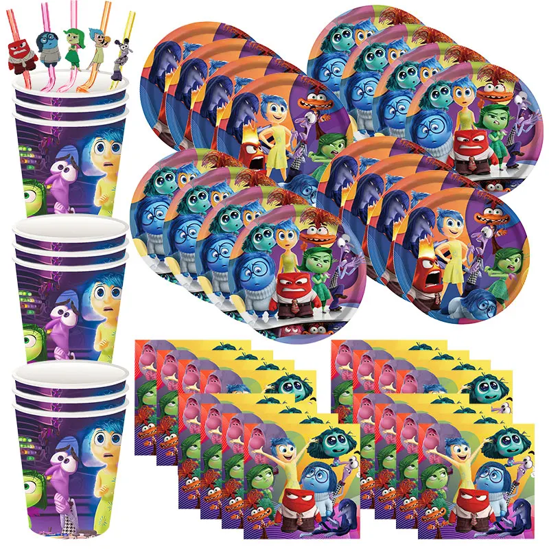 New Disney Inside Out Theme Birthday Party Decorations Latex Foil Joy Sadness BalloonsTableware Plates Cups Napkins Kid Toy Gift