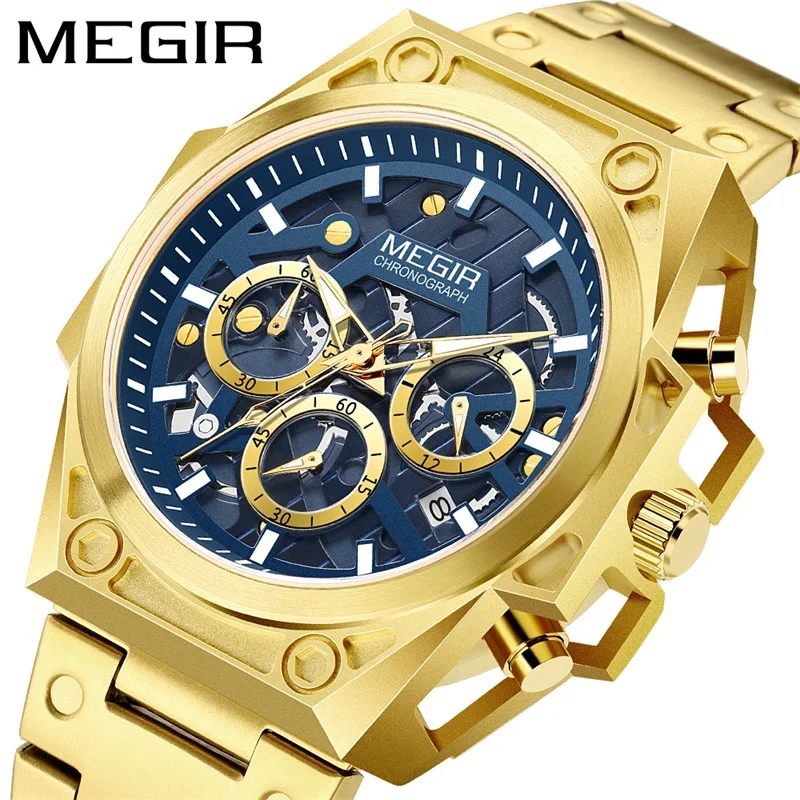 

MEGIR 4220 Quartz Watch Fashion Luxury Business Stainless Steel Calendar Luminous Clock for Male Reloj Hombre