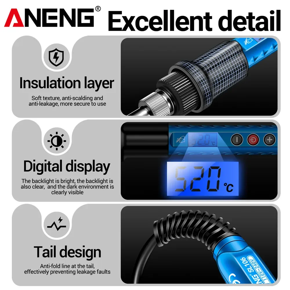 ANENG SL106 Electric Soldering Irons US/EU Plug professional Adjustable Temperatur Welding Equipment Pencil Tip Repair Tools