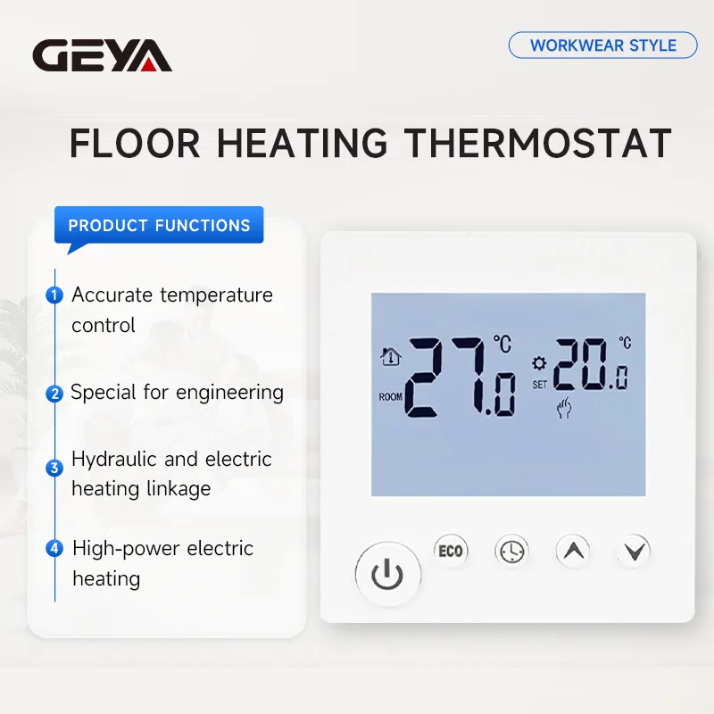 

AC95V-240V High-power Electric Floor Heating Thermostat Intelligent Timing LCD Screen Fireplace Floor Heating With Sensor Probe