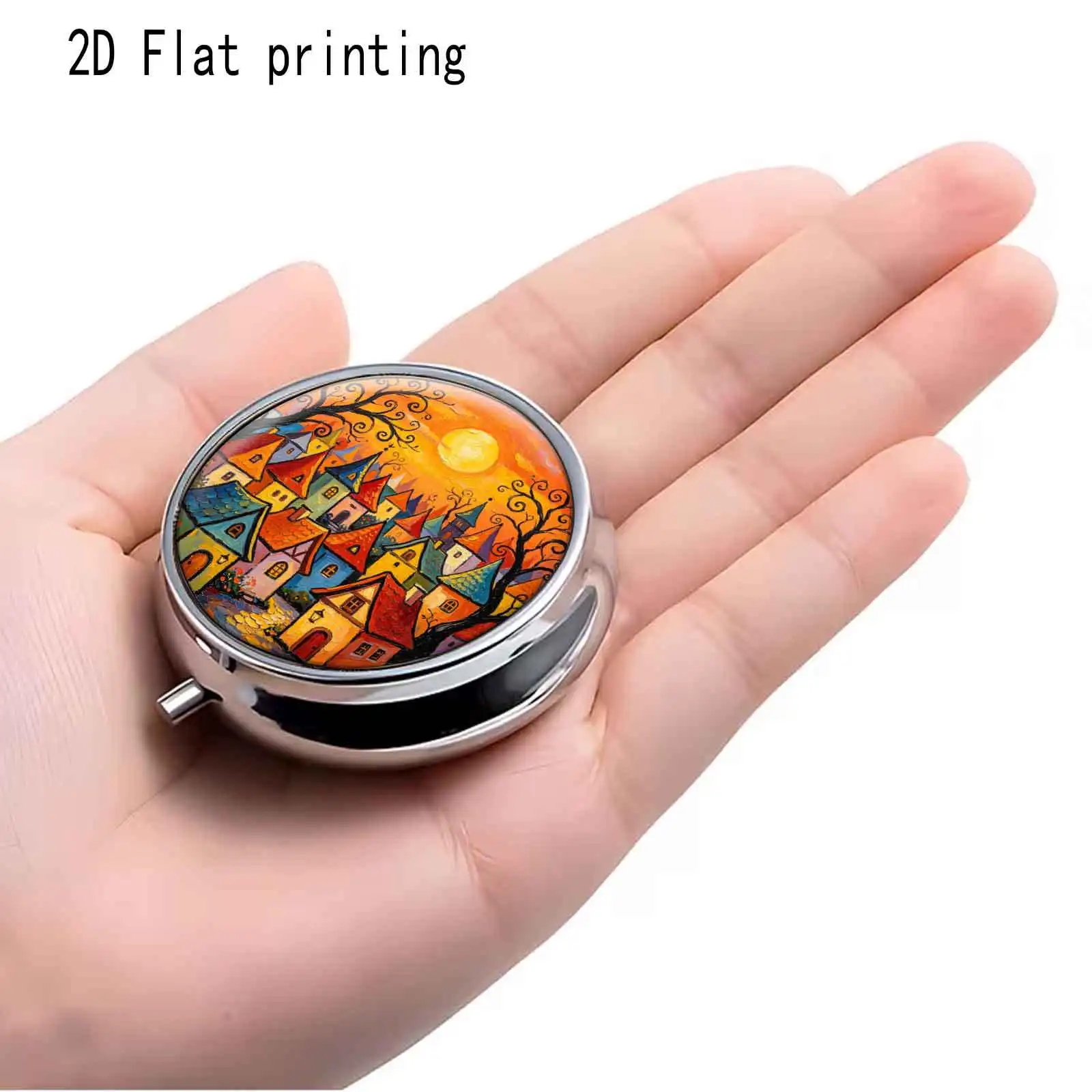 1Pc Medicine Box Flat Printing Pumpkin House Halloween, Small Accessory Box, Emergency Small Medicine Box. Compartmentalized for Organization, Healthy Gift for Outdoor Activities, Easy to Carry. Compact and Exquisite. Earring Storage - Convenient for Storage, Ideal for Gift Giving