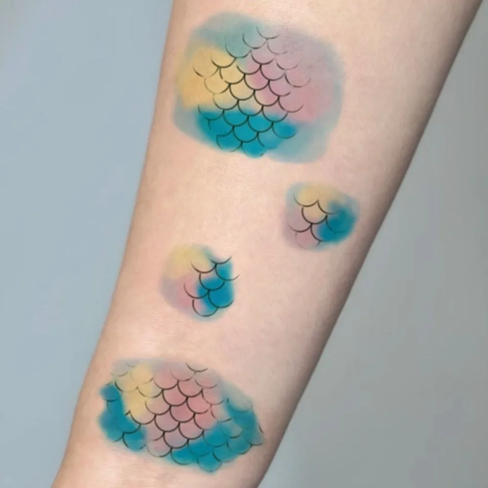 10 Sheets Water Transfer Decals Mermaid Scales Temporary Tattoo Fake Instant Fish Scale Tattoos Colorful Waterproof
