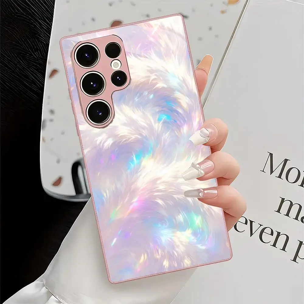 Colorful feather glass phone case suitable for Samsung Galaxy S26 S25 S24 S23 S22 S20 FE/Ultra/Plus anti drop back cover