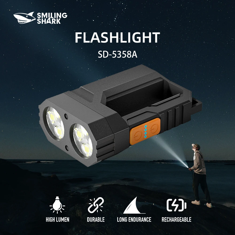 

1 шт. светодиодный фонарик Smiling Shark SD-5358A, супер яркий ручной фонарик, долговечная перезаряжаемая вспышка для улицы