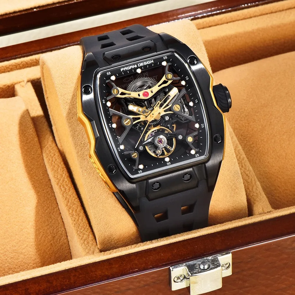 PAGANI تصميم الأصلي 42 مللي متر الرجال التلقائي ساعات آلية فاخرة الجوف خارج الياقوت الزجاج 5ATM مقاوم للماء ساعة للرجال