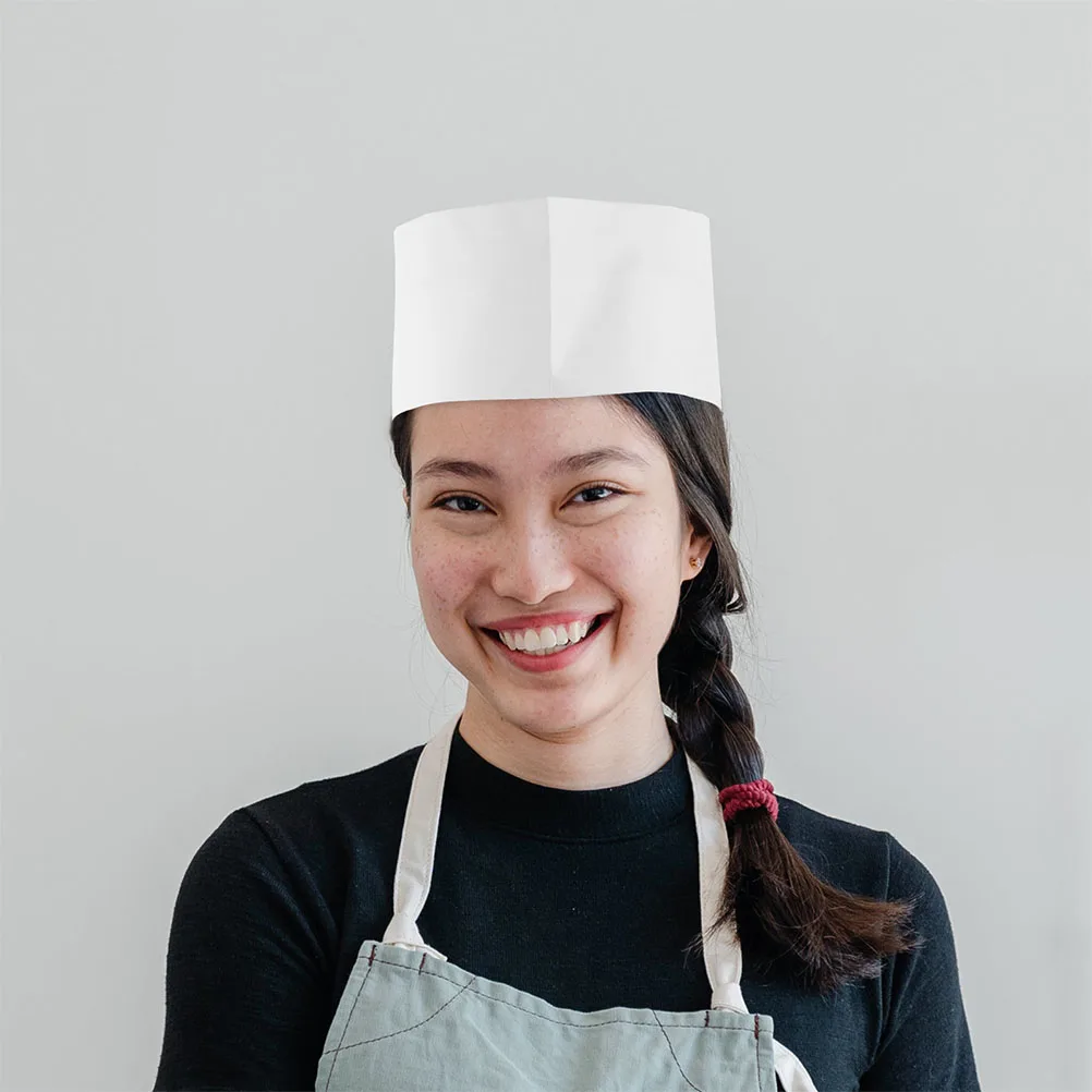 

50pcs White Paper Chef Hats Unisex Disposable Cooking Caps For Men Women Professional Kitchen Restaurant Catering Hats Beanie