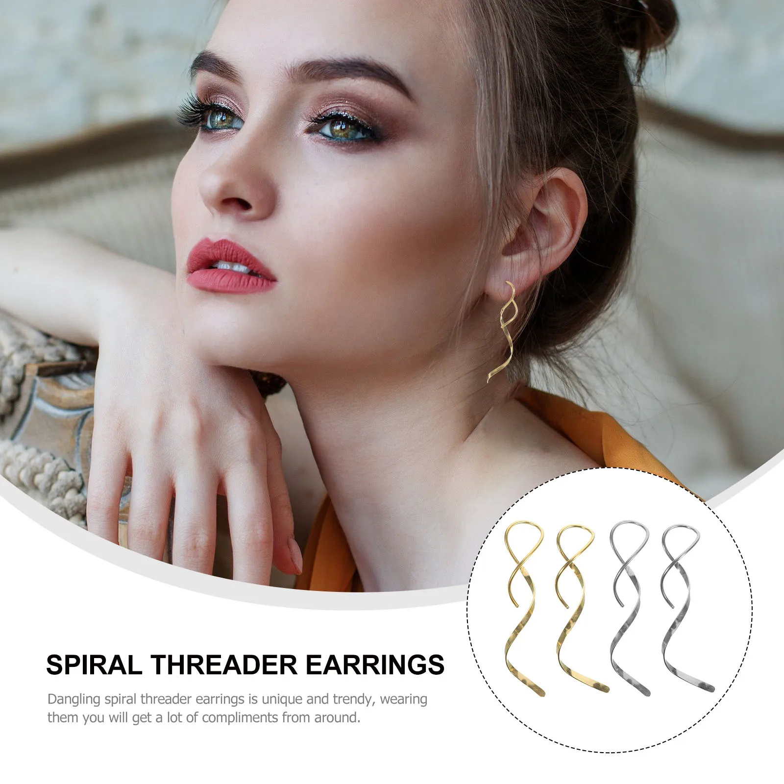 

2Pairs Dangling Spiral Threader Earrings Stainless Steel Long Drop Earrings for Women Fashionable Minimalist Wire Through Ear