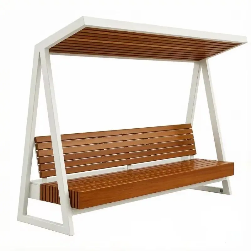 Heavy Duty Cast Aluminum Frame Solid Wood Outdoor Bench with Canopy Weatherproof for Parks Courtyards Gardens
