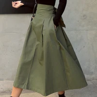 Skirts Womens Korean Fashion Solid Color Big Swing Ladies Skirt Long Skirt 2025 Autumn Wild High Waist Bow Slim Skirts - Image 4