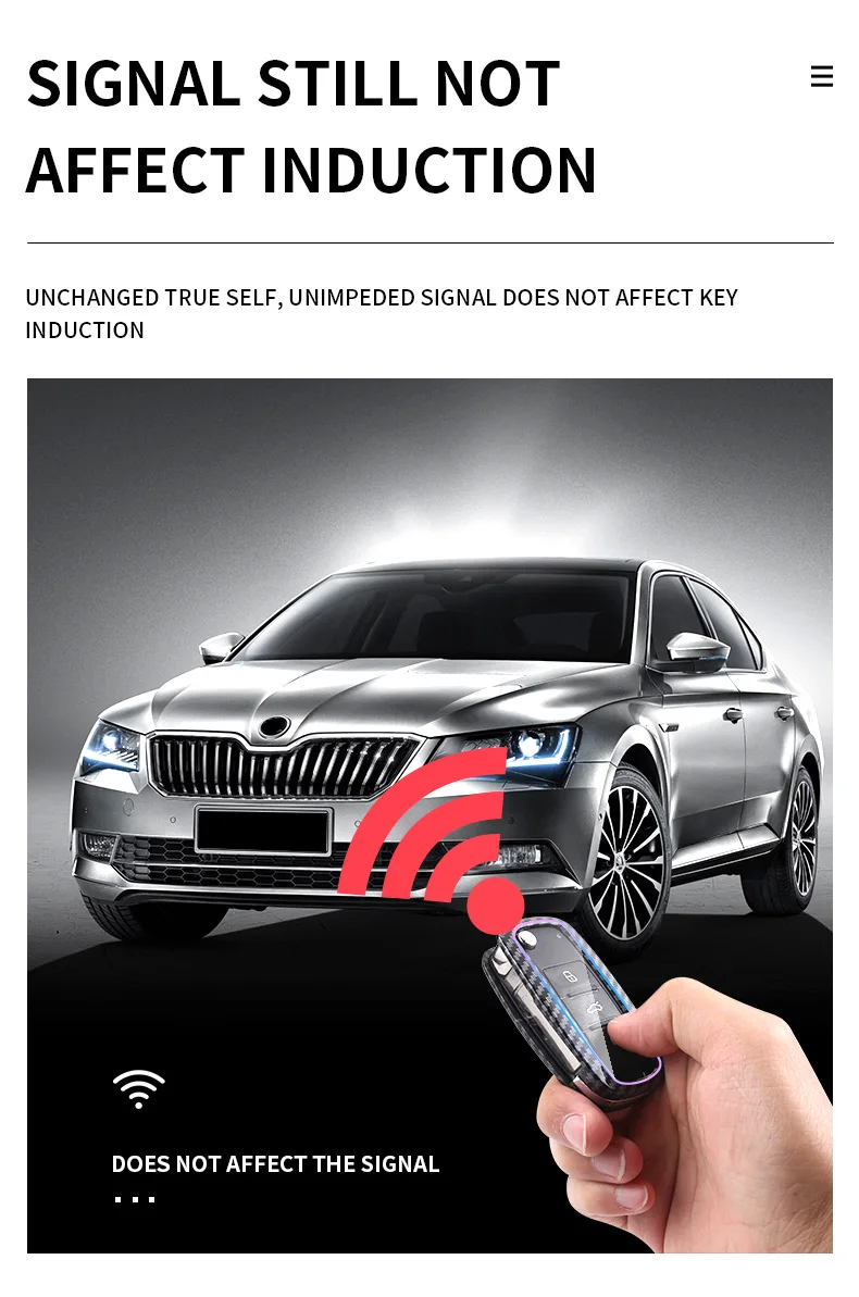 Penutup Kunci Mobil Serat Karbon Mewah dengan Perlindungan Penuh, Film Transparan HD, dan Gantungan Kunci Paduan Seng untuk Skoda - Berbagai Warna