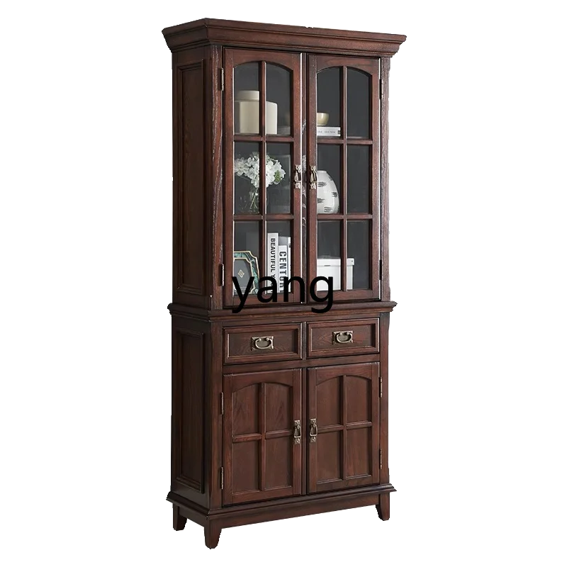 

ZL solid wood ash wood walnut color ribbon glass door side cabinet storage decoration