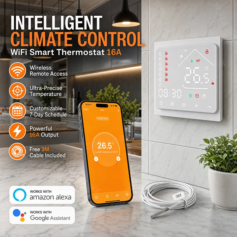 16A Touch WiFi Thermoregulator Electric Floor Heating Unit Weekly Programmable Energy Saving Work With Smart Life Alexa Google