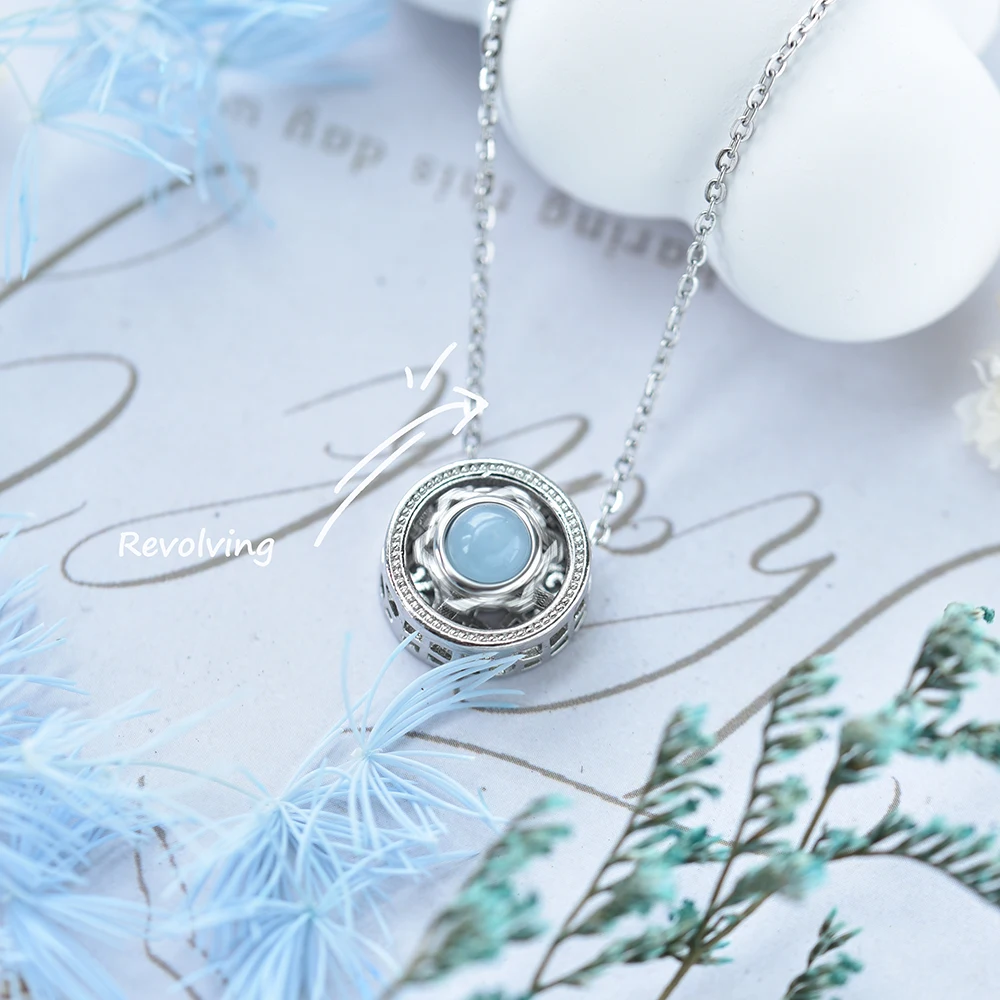 ITSMOS Spinner Anxiety Natural Aquamarine Star Pendant Necklace Healing Stone Relieve Pressure Fidget Jewelry for Women Gift