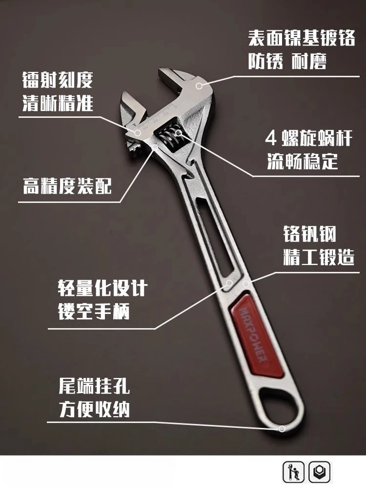 ประแจเลื่อนด้ามสั้นเปิดขนาดใหญ่ ประแจเลื่อนขนาดเล็ก 4 นิ้ว 6 นิ้ว ด้ามสั้นสด เครื่องมือประแจสด