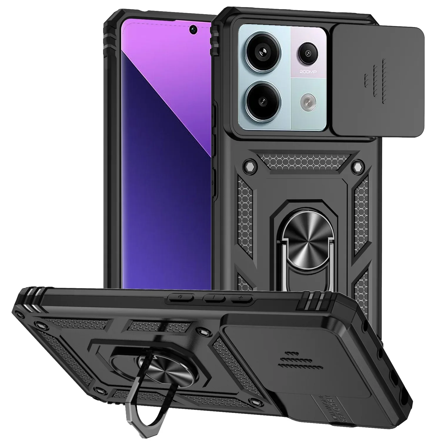 For Redmi Note 13 Pro Plus Note13 4G 5G Camera Shockproof Armor Case 13C 12 12S 12C 4G 5G Car Magnetic Holder Ring Protect Cover