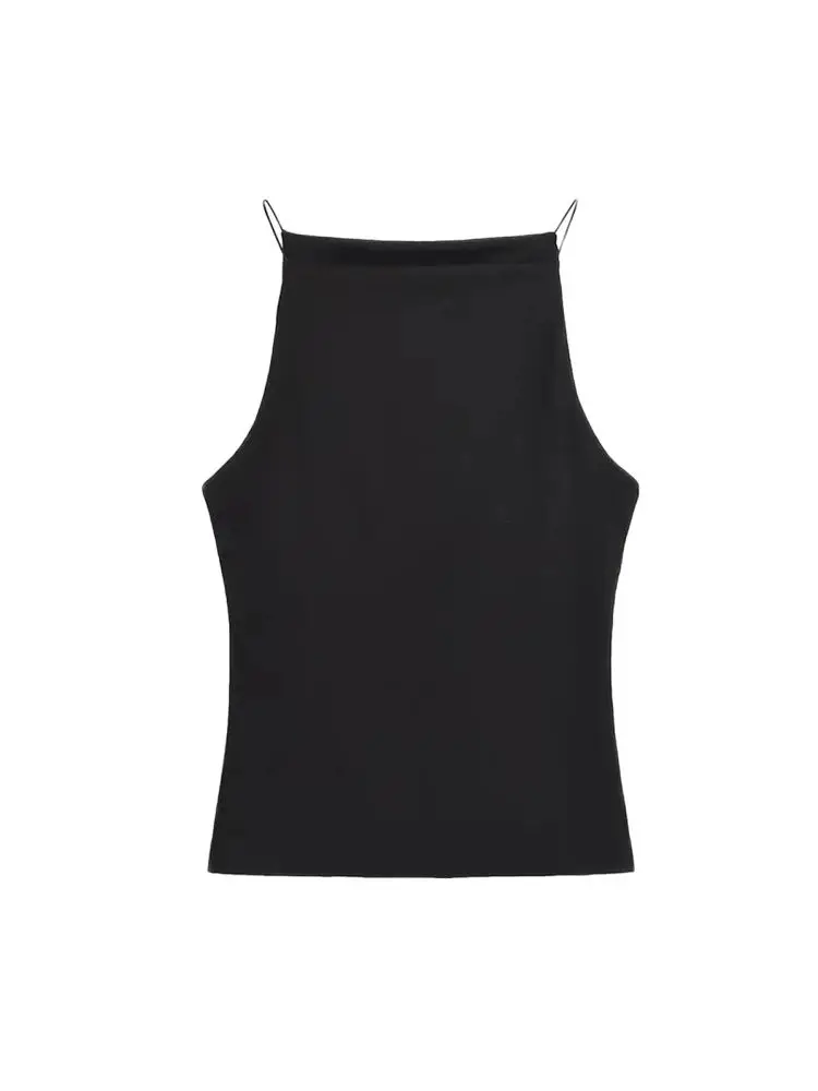 TRZA-Women's Halter Tank Tops, Sleeveless Vest, Thin Straps, Female Camis, Solid Color, Fashion image 2