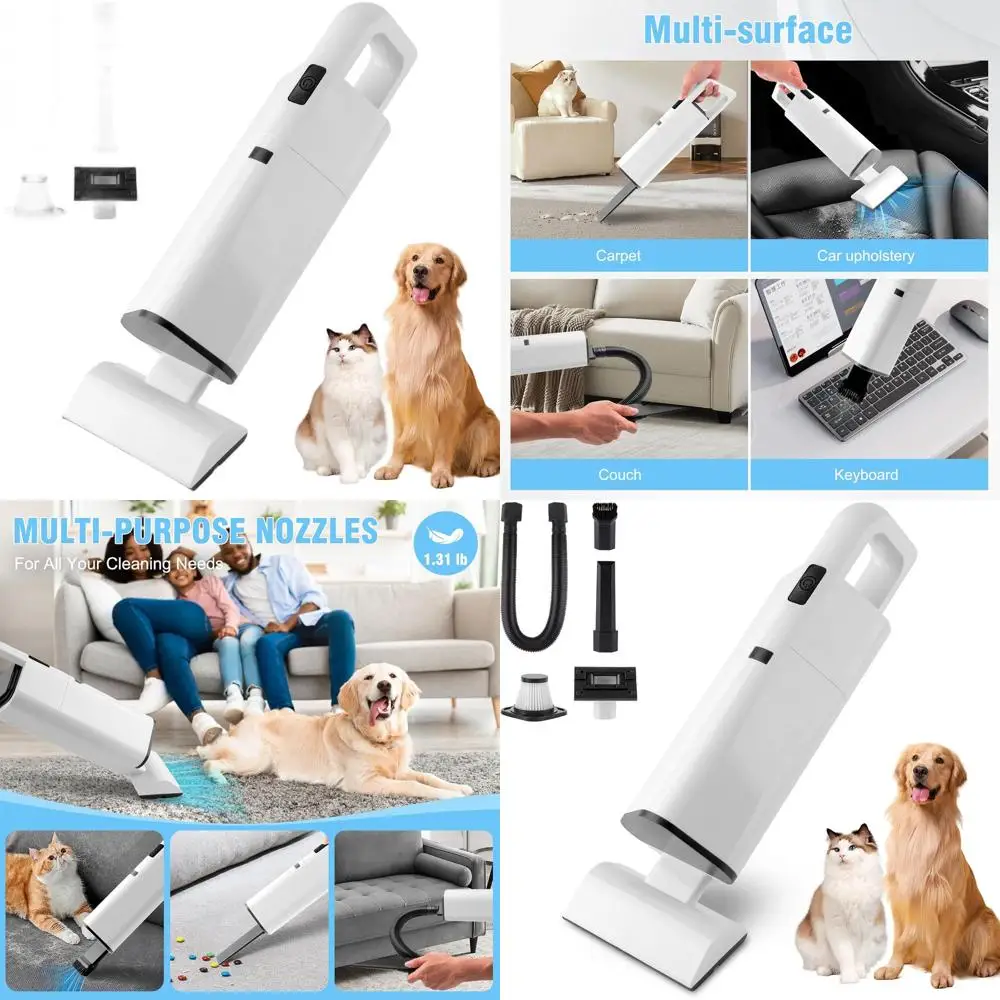 

Ручной пылесос 20000Pa - 2 скорости, HEPA-фильтр, 4 насадки для автомобиля, шерсти животных, лестниц и ковров